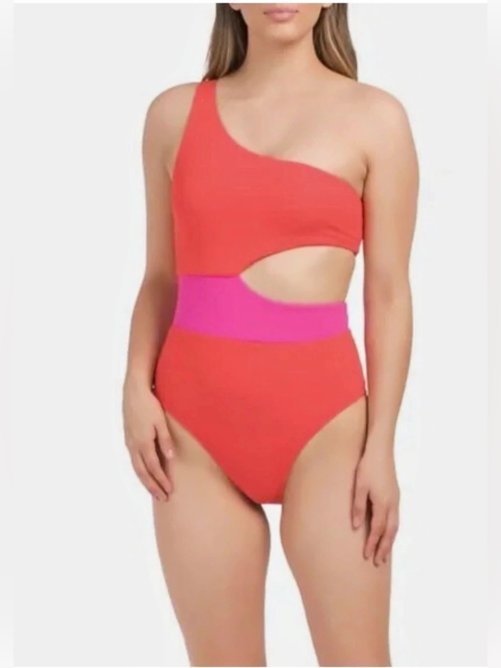 WILO Color Block One-Piece Swimsuit in Red & Pink Medium